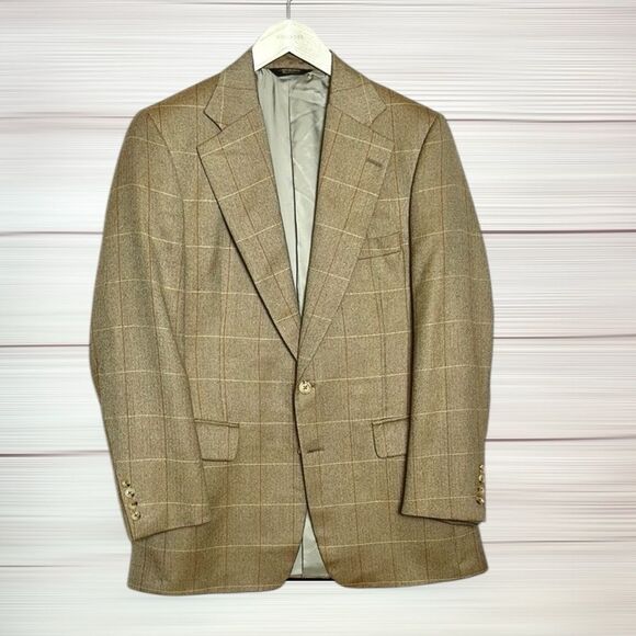 Paul Stuart Cashmere Blazer Sport Coat Tan Tweed Union Made in Canada 39R